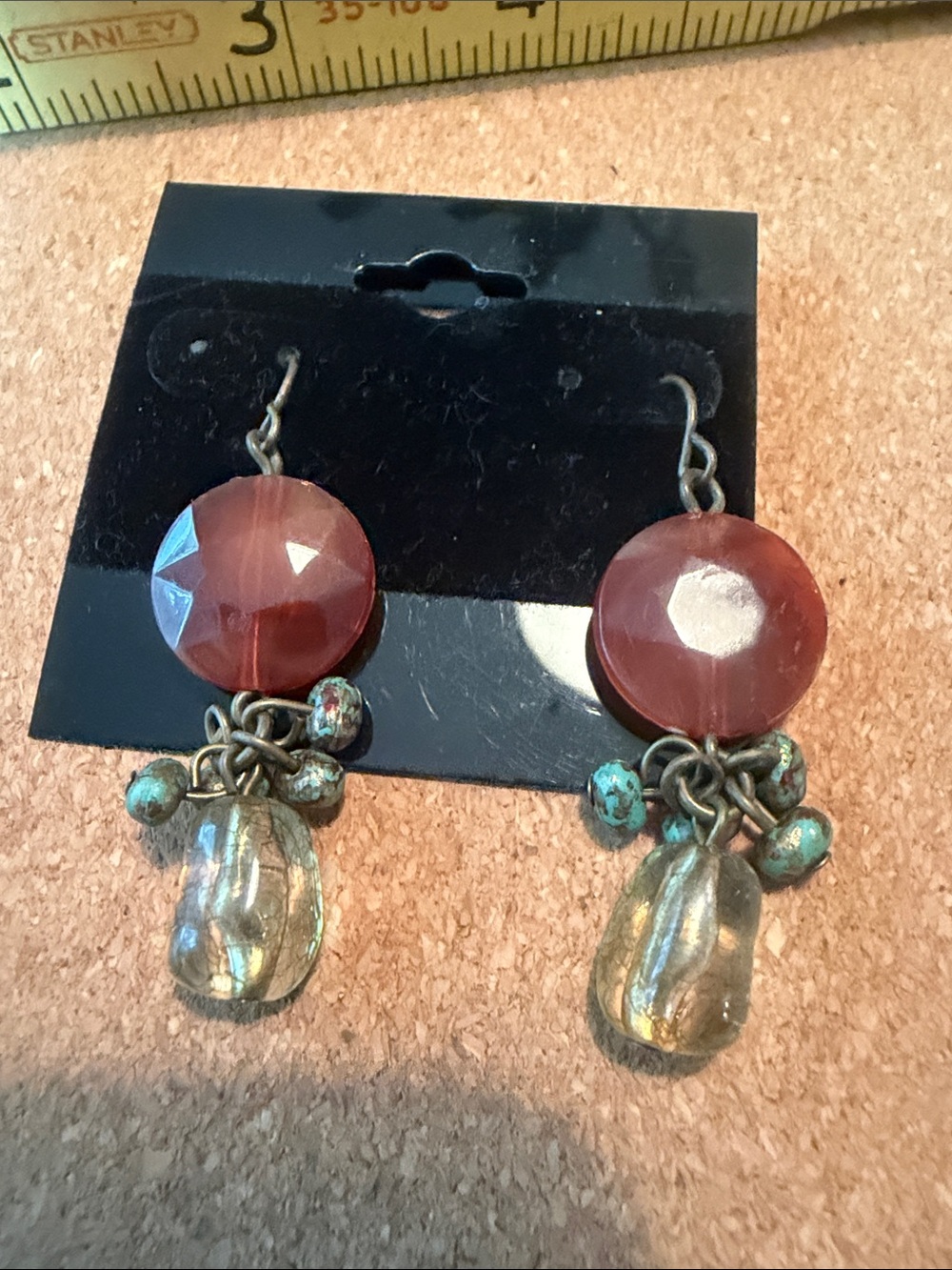Hand crafted Brown Bead Drop Earrings with Turquoise Accents